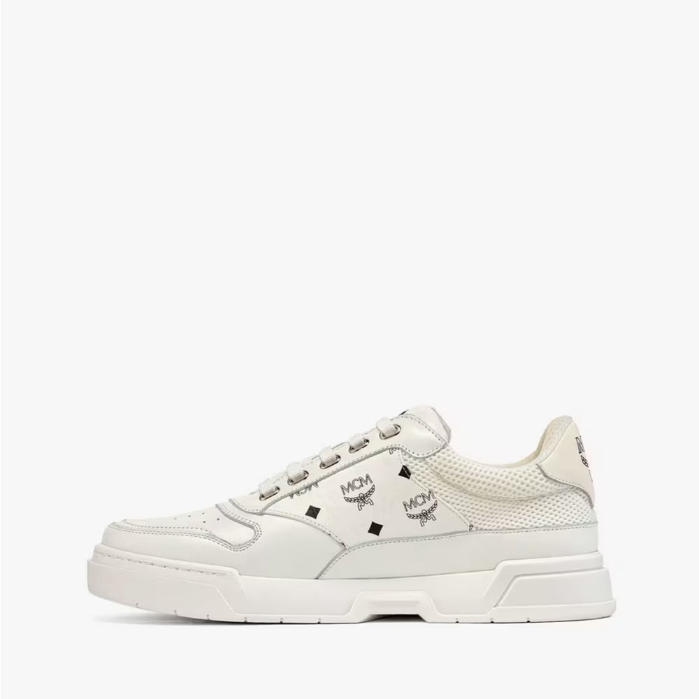 MCM Skyward Low-top Basketball Sneakers White Visetos Leather EU 43 US 10 - Picture 10 of 14